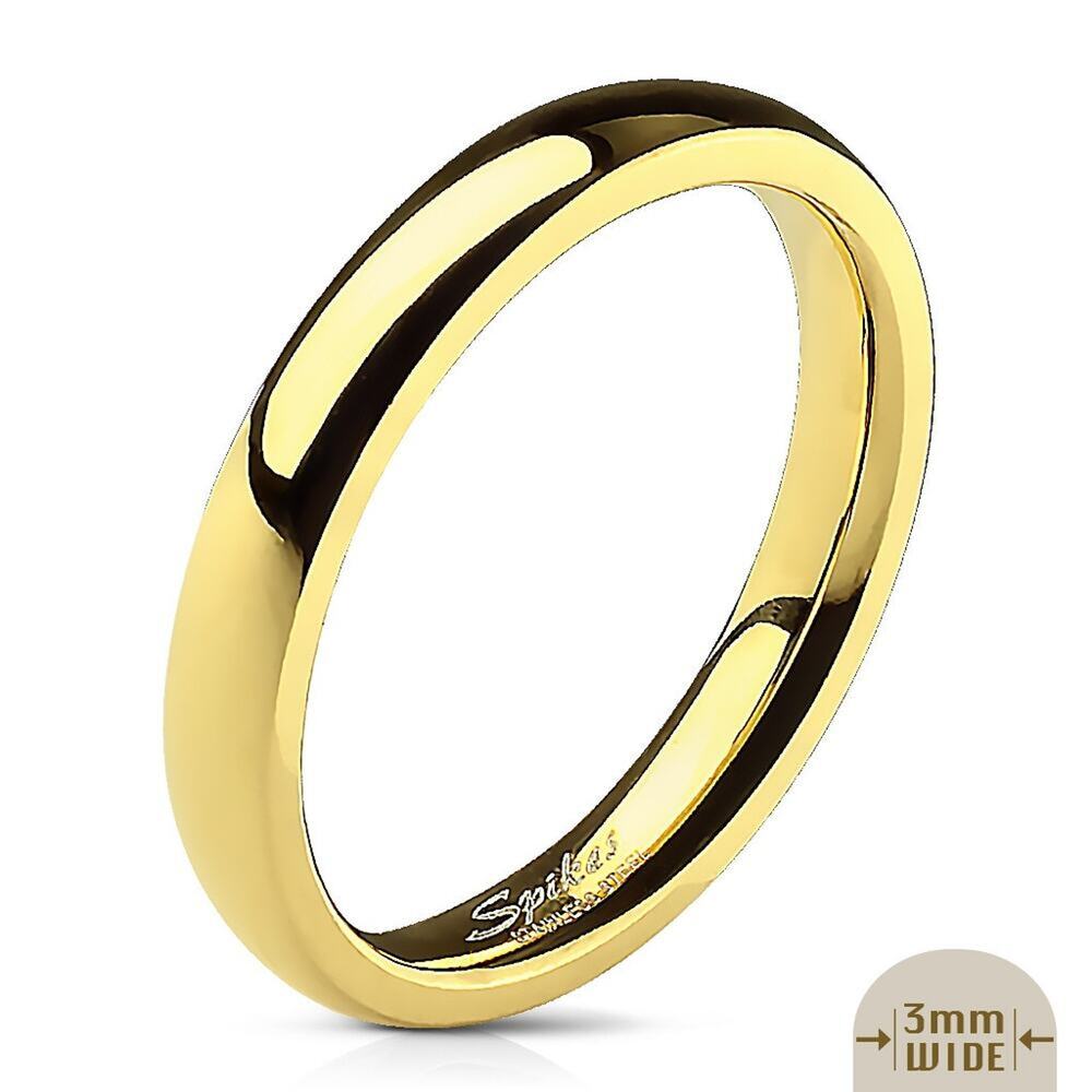 Polished Gold IP Wedding Band Ring 316L Stainless Steel 3mm width Size 5.5